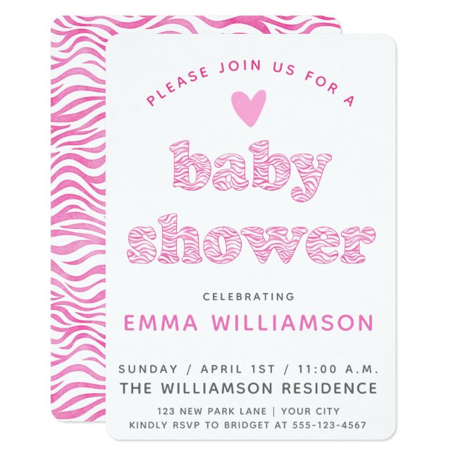 Pink Watercolor Zebra | Baby Shower Invitation