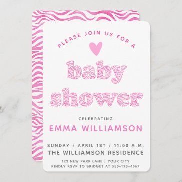 Pink Watercolor Zebra | Baby Shower Invitation
