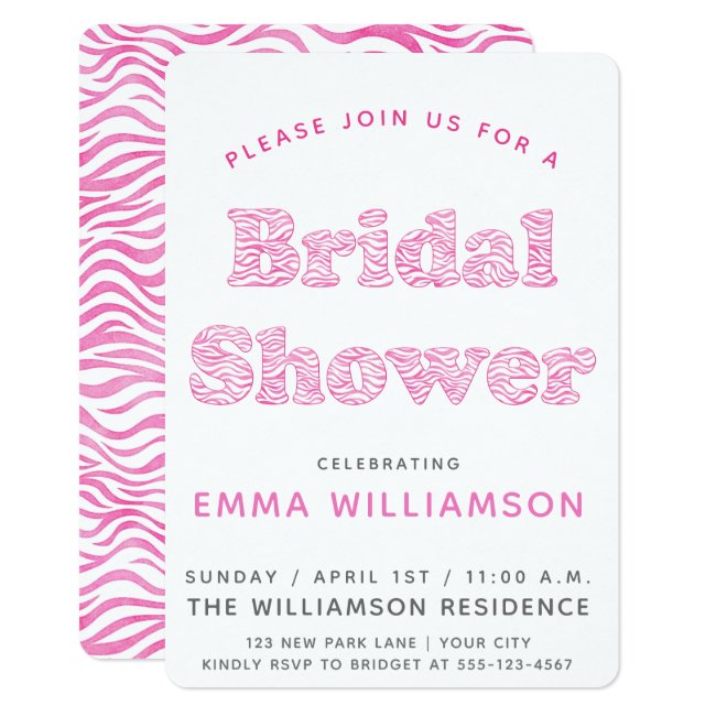 Pink Watercolor Zebra | Bridal Shower Invitation