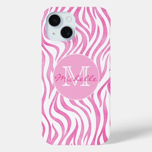 Pink Watercolor Zebra Print _ Monogram Phone Case