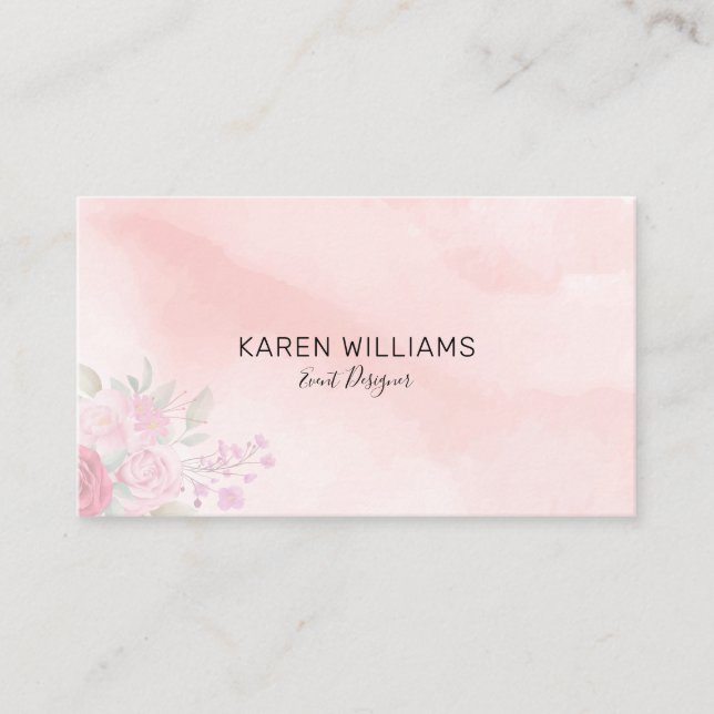 Pink watercolors faded flowers bouquet business card (Front)