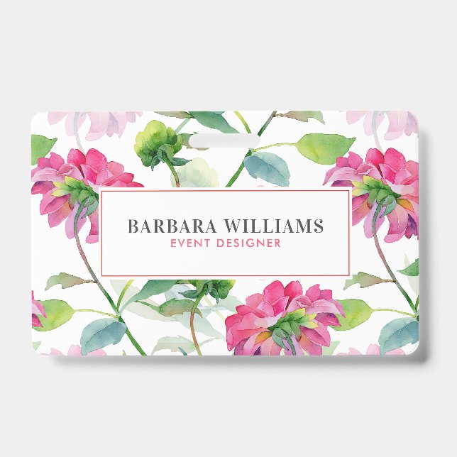 Pink Watercolors Flowers Pattern Badge (Front)