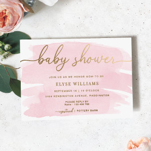 Pink Watercolour Baby Shower Gold Foil Invitation