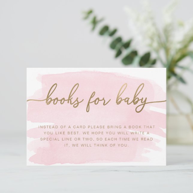 Pink Watercolour Books Request Insert Card (Standing Front)