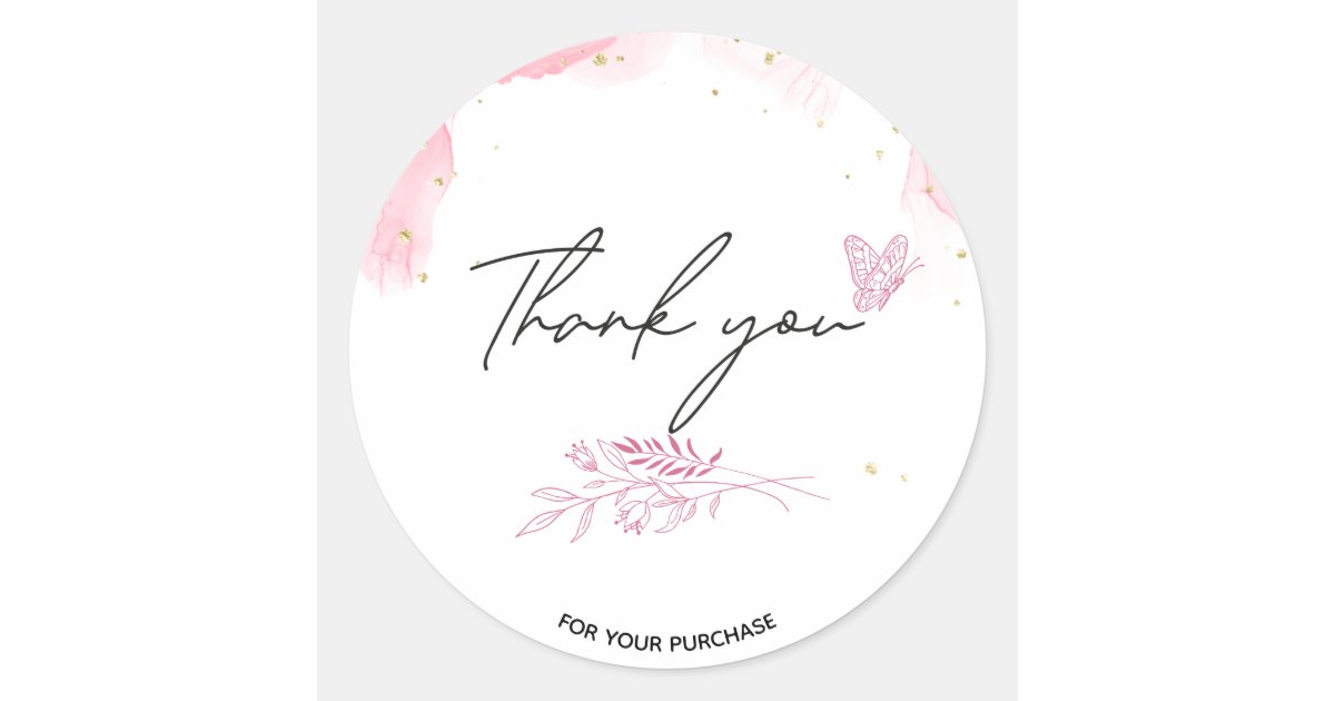 Pink watercolour business thank you classic round sticker | Zazzle