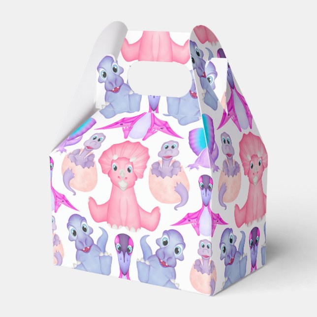 Pink Watercolour Dinosaur Birthday Baby Shower Favor Boxes (Front Side)