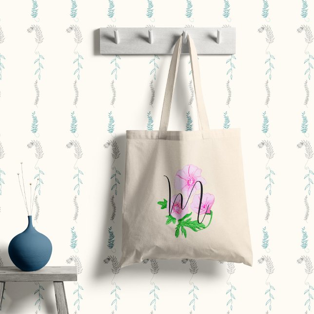 Pink watercolour flowers with your initial tote bag (Creator Uploaded)
