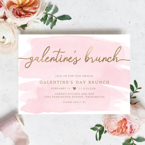 Pink Watercolour Galentines Day Brunch Invitation