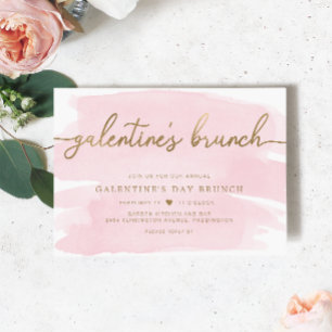 Pink Watercolour Galentine's Day Dinner Invitation