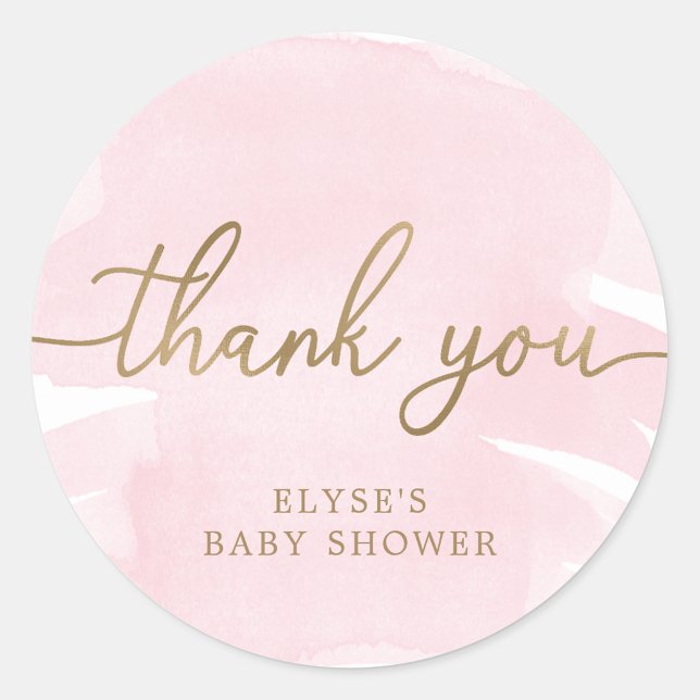 Pink Watercolour Gold Baby Shower Favor Sticker (Thank You Pink Watercolour Gold Sicker )