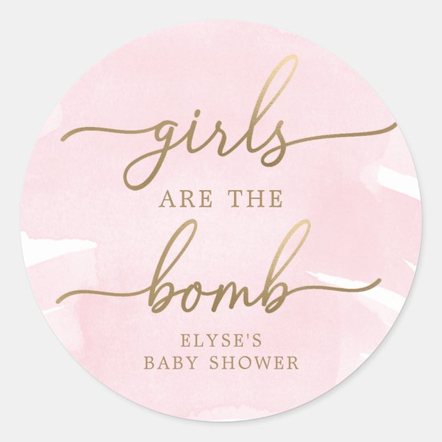 Pink Watercolour Gold Bath Bomb Favor Sticker (Front)