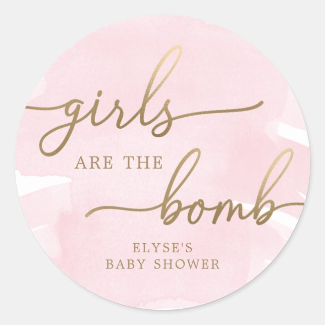 Pink Watercolour Gold Bath Bomb Favor Sticker (Front)