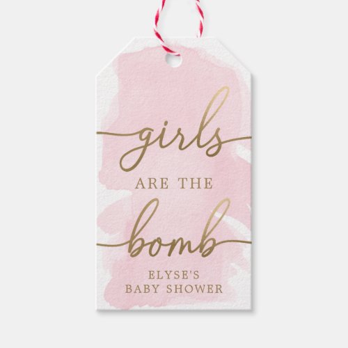 Pink Watercolour Gold Bath Bomb Favor Tag