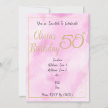 Pink Watercolour & Gold Border Birthday