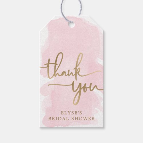 Pink Watercolour Gold Bridal Shower Favor Tag