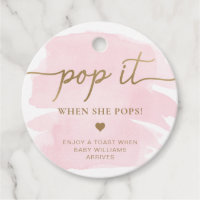 Pink Watercolour Gold Pop When She Pops Favor Tag