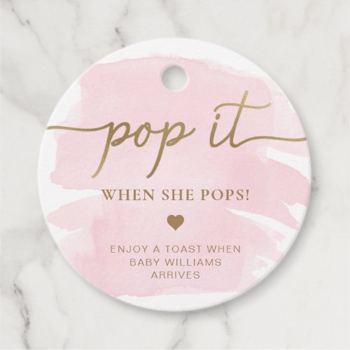 Pink Watercolour Gold Pop When She Pops Favor Tag