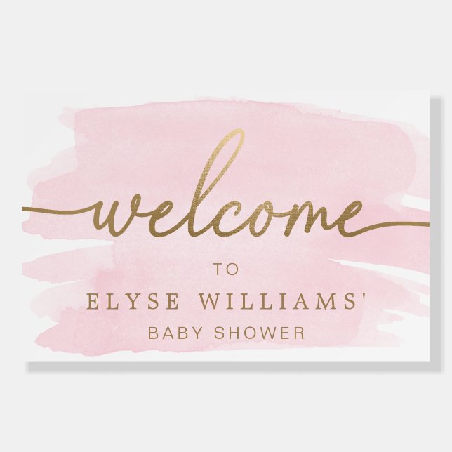 Pink Watercolour Gold Welcome Foam Board Sign (Front)