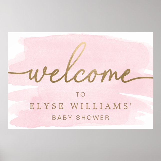 Pink Watercolour Gold Welcome Sign Poster (Front)