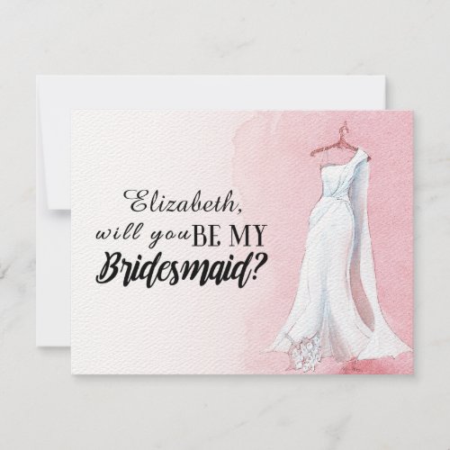 Pink Watercolour Gown Will you be my bridesmaid Invitation