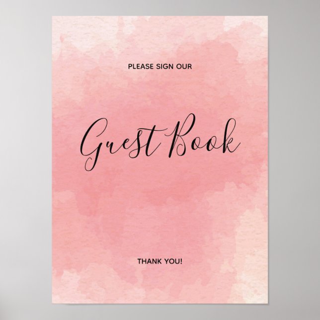 Pink Watercolour Guest Book Sign Poster (Front)