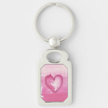 Pink Watercolour Heart Key Ring