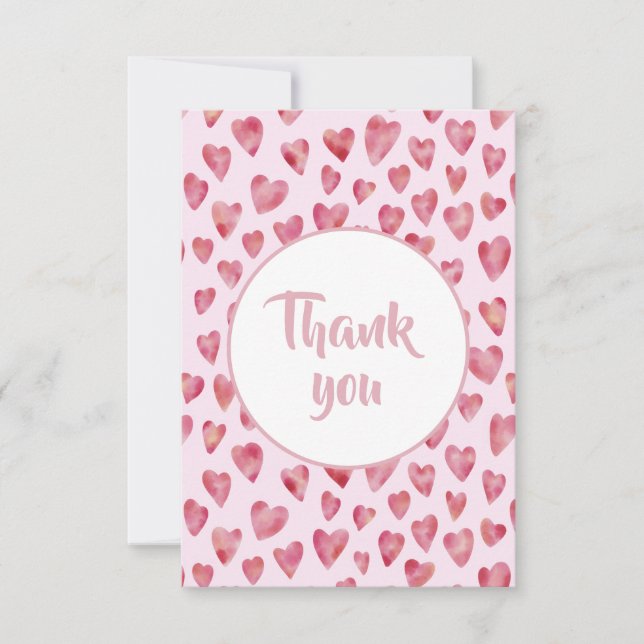 Pink Watercolour Heart Thank you Card (Front)