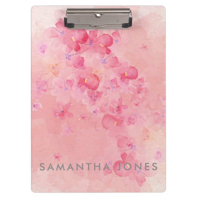 Pink Watercolour Paint Pastel Flowers Clipboard (Front)