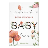 Pink Watercolour Poppies Baby Shower Welcome