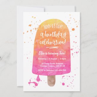 Pink Watercolour Popsicle Birthday Invitation