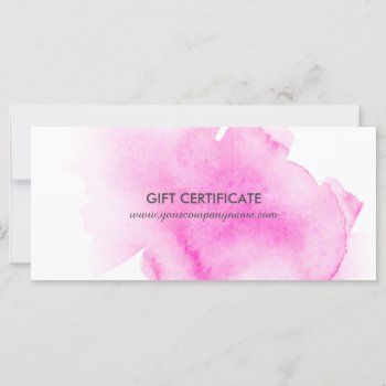 Pink Watercolour Splash Gift Certificate by colourfuldesigns at Zazzle