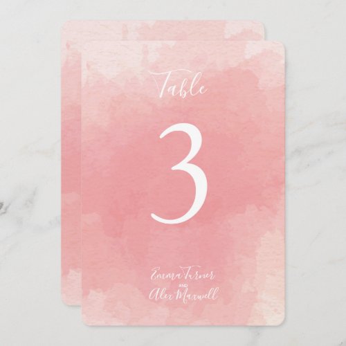 Pink Watercolour  Table number cards