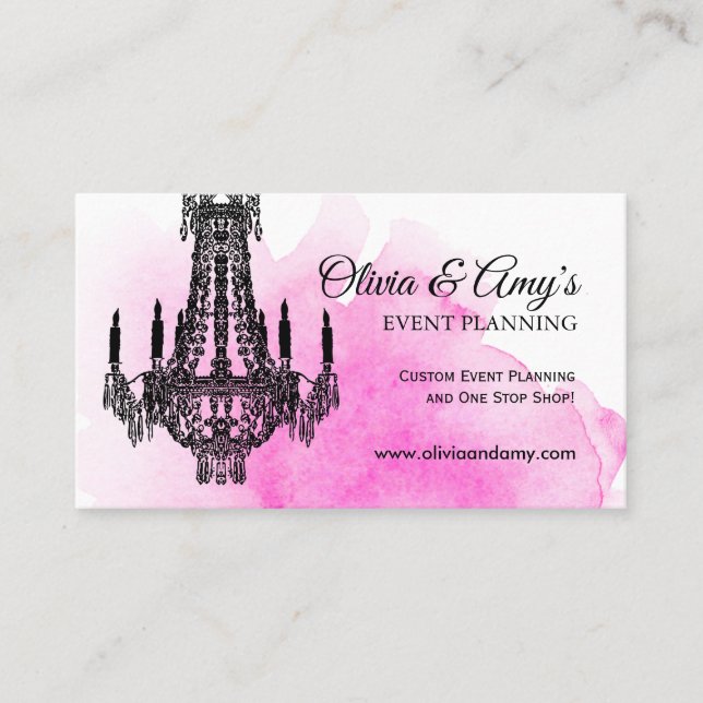 Pink Watercolour with Chandelier Business Cards (Front)