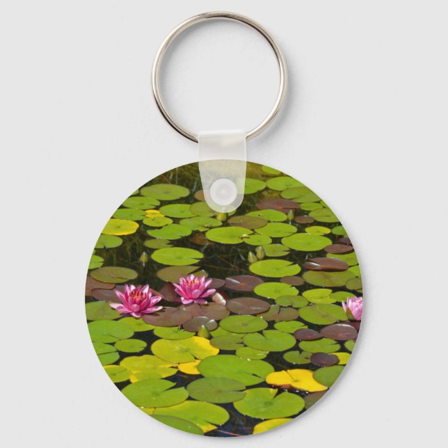 Pink waterlily garden pond keychain (Front)