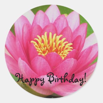 Pink Waterlily/lotus Flower Birthday Sticker by ggbythebay at Zazzle
