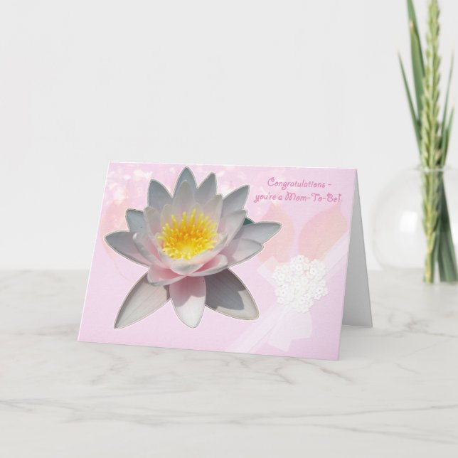 Pink Waterlily Mom-To-Be Congratulations Card (Front)