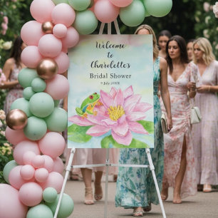 Pink Waterlily & Tree Frog Birthday Bridal Shower Foam Board