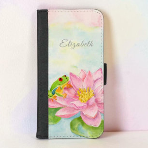 Pink Waterlily & Tree Frog Personalized iPhone 8/7 Plus Wallet Case