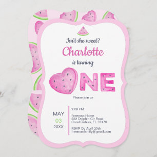 Pink Watermelon 1st Birthday Party Invitation