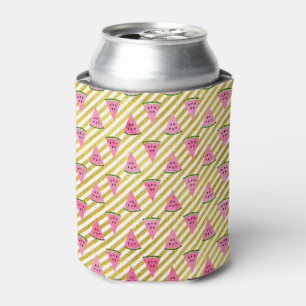 Pink Watermelon and Yellow Stripe Summer Pattern Can Cooler