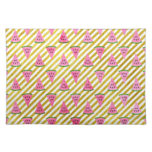 Pink Watermelon and Yellow Stripe Summer Pattern Cloth Placemat