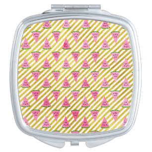 Pink Watermelon and Yellow Stripe Summer Pattern Compact Mirror