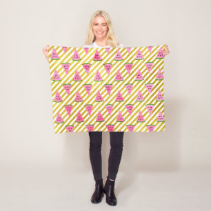 Pink Watermelon and Yellow Stripe Summer Pattern Fleece Blanket