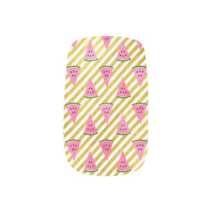 Pink Watermelon and Yellow Stripe Summer Pattern Minx Nail Art