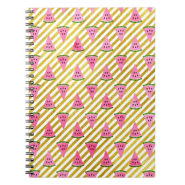Pink Watermelon and Yellow Stripe Summer Pattern Notebook (Front)