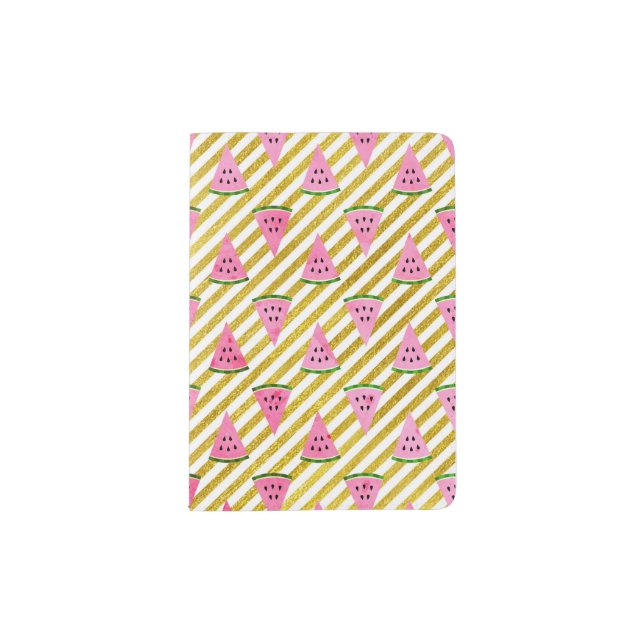 Pink Watermelon and Yellow Stripe Summer Pattern Passport Holder (Front)
