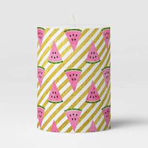Pink Watermelon and Yellow Stripe Summer Pattern Pillar Candle