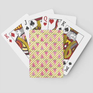 Pink Watermelon and Yellow Stripe Summer Pattern Poker Cards