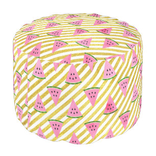Pink Watermelon and Yellow Stripe Summer Pattern Pouf