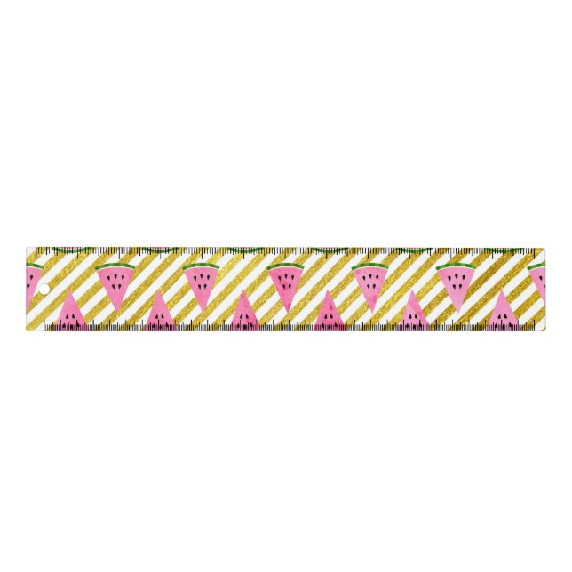 Pink Watermelon and Yellow Stripe Summer Pattern Ruler (Front)